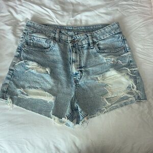 Distressed Light Blue Denim Shorts